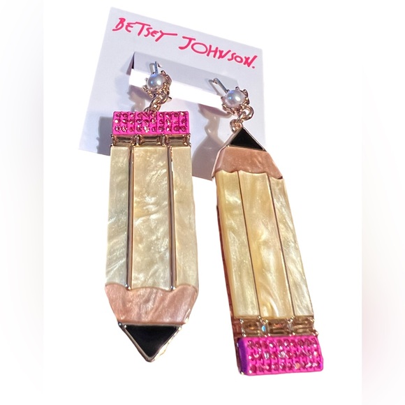 Betsey Johnson Jewelry - Betsey Johnson NWT Back to School Yellow Pink Gold Tone Drop Earrings (J023)